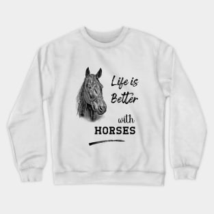 Horsehead Drawing with Horse Lover Text Crewneck Sweatshirt